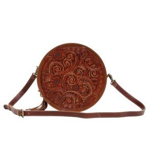 Myra Crimson Orchid round leather bag, new with tags